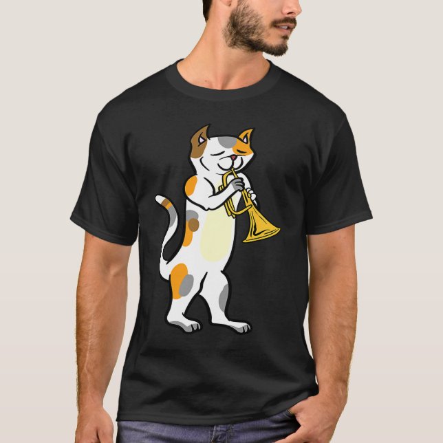 Camiseta Cat Playing Trumpet  Cute Kitten Musician Fan  1 (Frente)