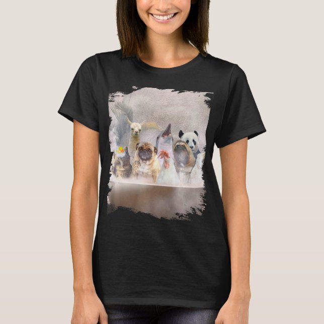 Camiseta Cat Pug Dog Galinha Llama Panda Dolphin Bath (Frente)