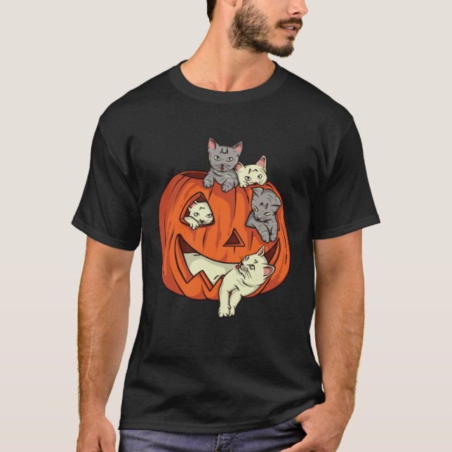 Camiseta Cat Pumpkin Jack O Lantern Cat Halloween Costume B (Frente)
