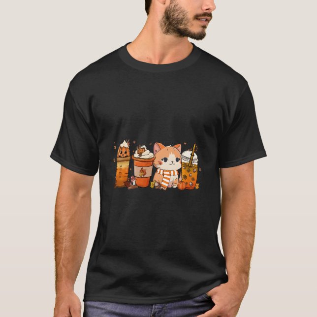 Camiseta Cat Pumpkin Spice Coffee Latte Fall Autumn Season (Frente)