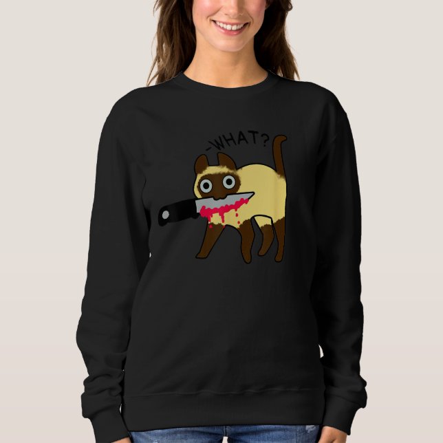 Camiseta Cat Que Gato Assassino Siamês Com Faca Hallowee (Frente)