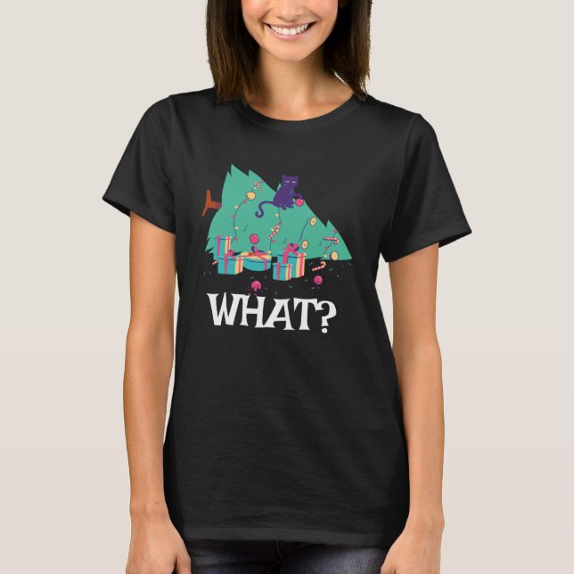 Camiseta Cat Que Gato Preto Com Árvore De Natal (Frente)
