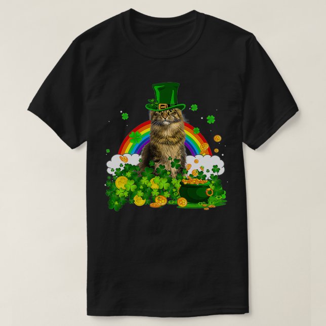Camiseta Cat Rainbow Shamrock St Patricks Day Meowy Irish G (Frente do Design)