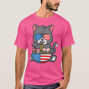 Camiseta Cat Ramen American Anime Flag 4 De Julho Funny Pa