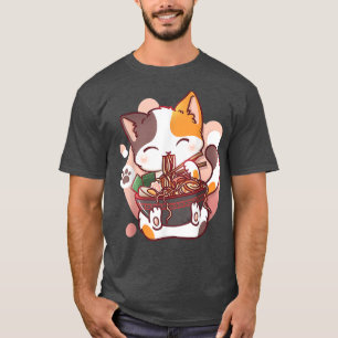 Camiseta Cat Ramen Bowl Anime japonês Noodles Kawaii Neko