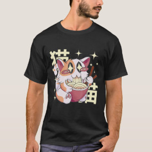 Camiseta Cat Ramen Bowl Anime japonês Noodles Kawaii Neko