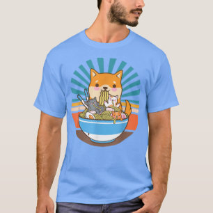 Camiseta Cat Ramen Dog Shiba Inu Japonês Kawaii - Anime