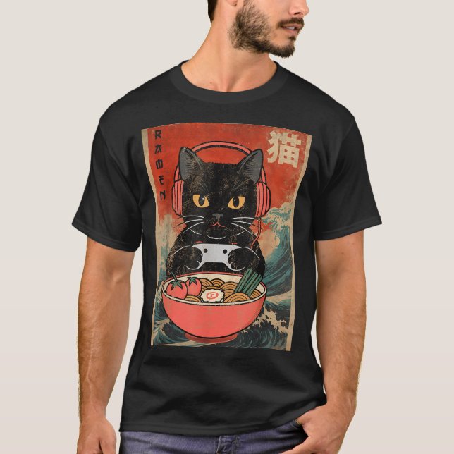 Camiseta Cat Ramen Japanese Funny Graphic Kawaii Anime  (Frente)