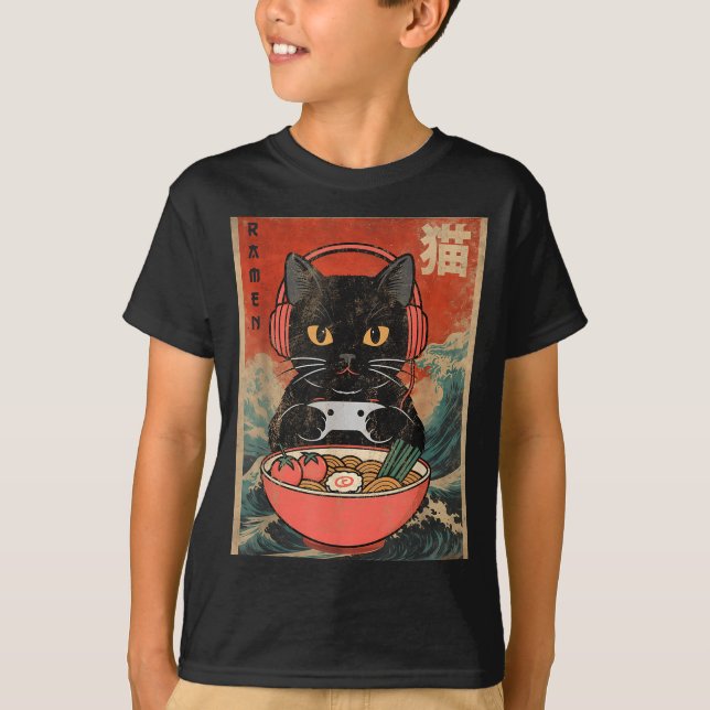 Camiseta Cat Ramen Japanese Funny Graphic Kawaii Anime  (Frente)
