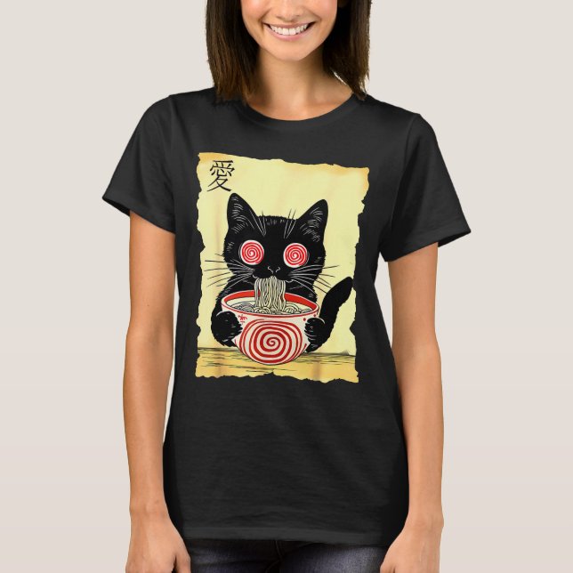 Camiseta Cat Ramen Japanese Funny Graphic Tees Kawaii Anime (Frente)