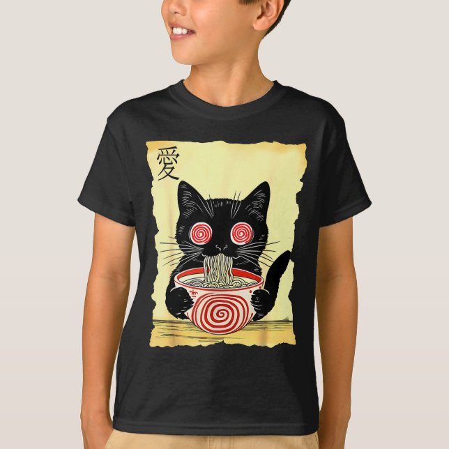Camiseta Cat Ramen Japanese Funny Graphic Tees Kawaii Anime (Frente)