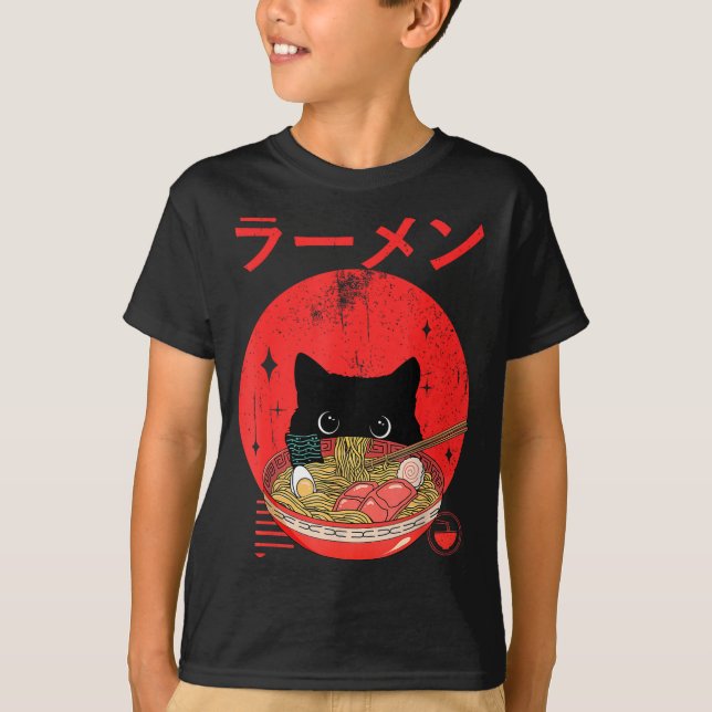 Camiseta Cat Ramen Japanese Funny Graphic Tees Kawaii Cat A (Frente)