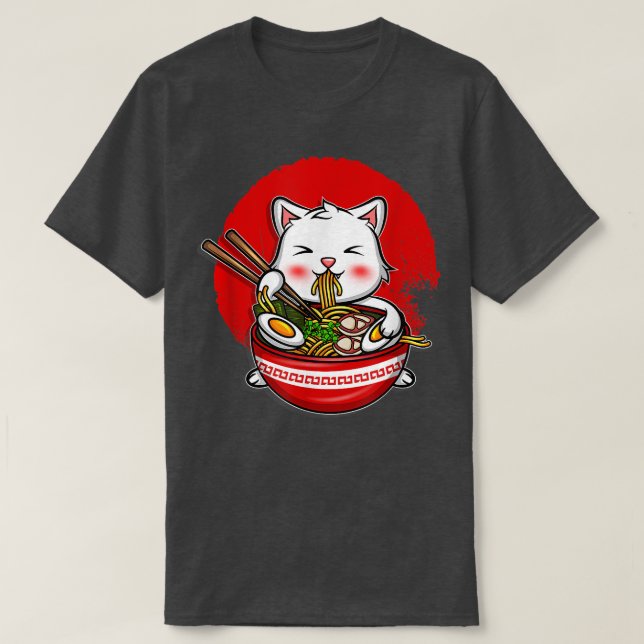 Camiseta Cat Ramen Kawaii Noodles Anime Neko Japonês Gift (Frente do Design)