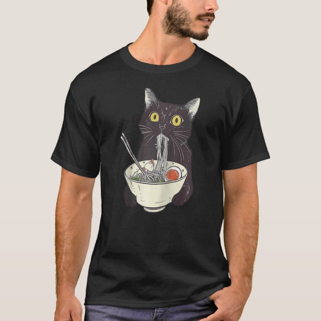 Camiseta Cat Ramen Noodle Japanese Anime Manga Kawaii Cat R (Frente)
