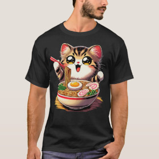 Camiseta Cat Ramen Noodles Anime Kawaii Gato Japonês