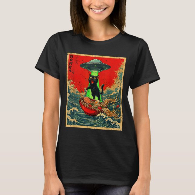 Camiseta Cat Ramen Ufo Japanese Anime Graphic Tees Men Wome (Frente)