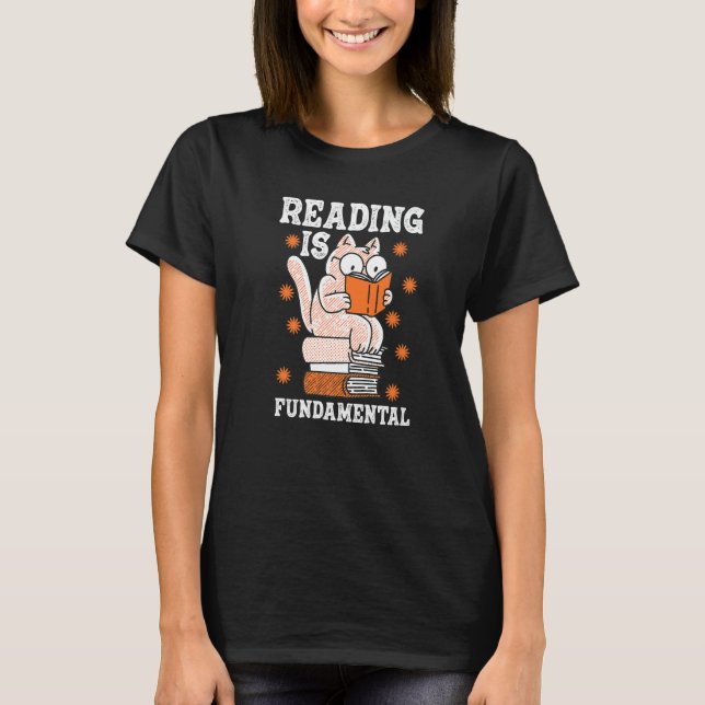 Camiseta Cat Reading Is Fundamental Geeky Bookworm Poetry L (Frente)