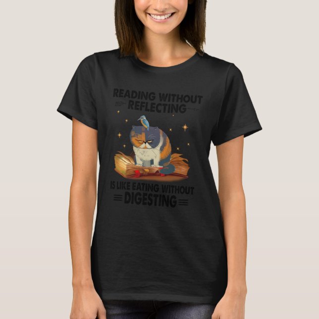 Camiseta Cat reading without reflecting grumpy book (Frente)