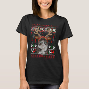 Camiseta Cat Reindeer Antlers Headband Ugly Christmas Swe