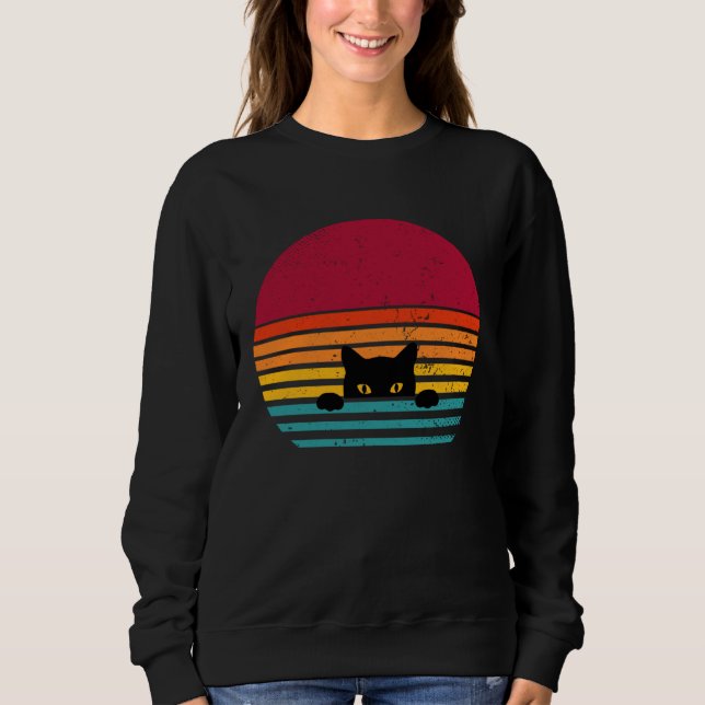 Camiseta Cat retro vintage sunset peeking (Frente)