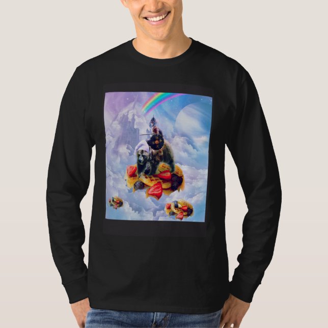 Camiseta Cat Riding Bear On Clouds And Waffles (Frente)