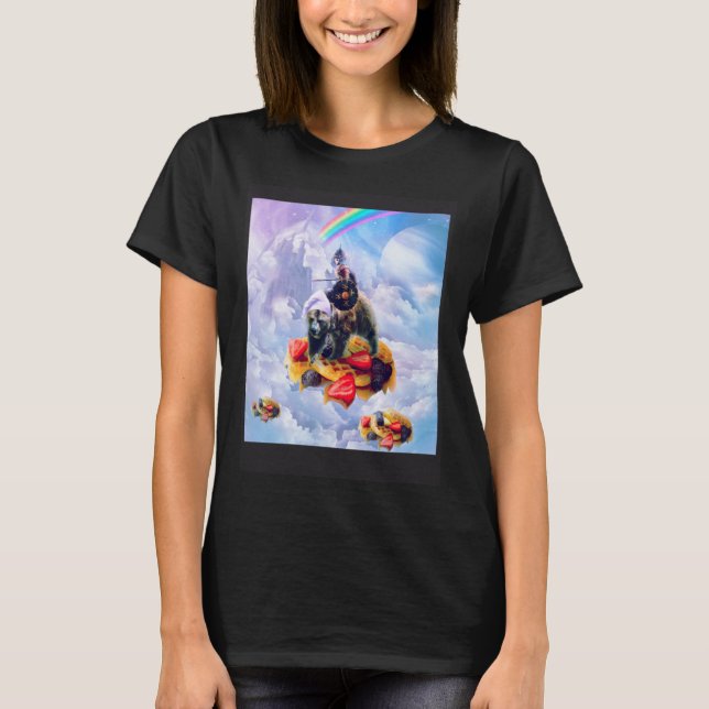 Camiseta Cat Riding Bear On Clouds And Waffles (Frente)