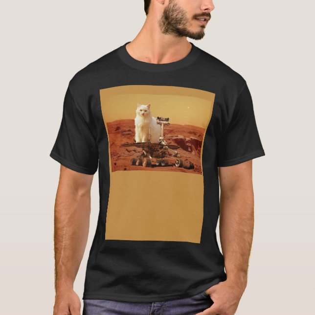 Camiseta Cat Riding Mars Rover on Foreign Landscape (Frente)