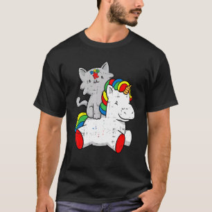 Camiseta Cat Riding Unicorn Autism Awarness Cute Quebra-cab