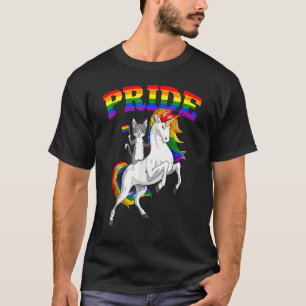 Camiseta Cat Riding Unicorn Orgulho gay Rainbow Lgbtq
