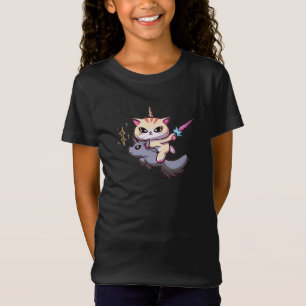 Camiseta Cat Riding Unicorn with Holding Magic Wand