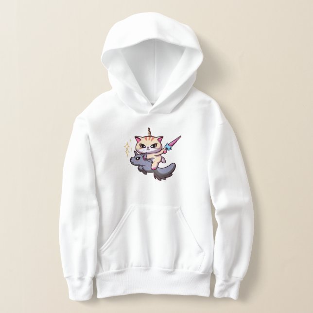 Camiseta Cat Riding Unicorn with Holding Magic Wand (Postura )