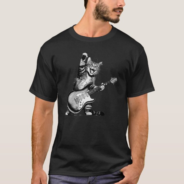 Camiseta Cat Rockin' the Guitar Tee, Music Lover Shirt (Frente)
