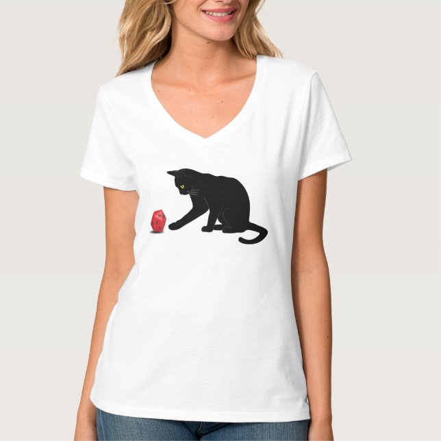 Camiseta Cat Rolling Dice RPG RPG Jogos Jogando Lov (Frente)