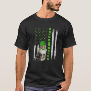 Camiseta Cat Saint Patrick's Day Engraçado EUA Flag Cat