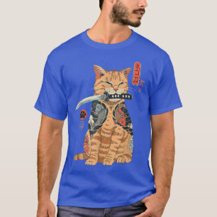 Camiseta Cat Samurai Japonês Samurai Ninja Cat Kawaii Tat