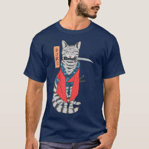 Camiseta Cat Samurai Katana Sword And Japanese Kanji