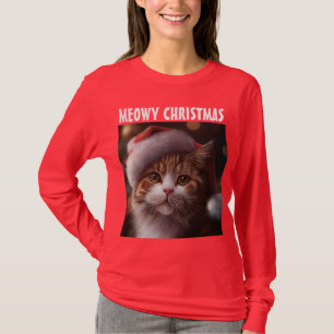 CAMISETA CAT SANTA HAT CHRISTMAS DORMIDO LONGO