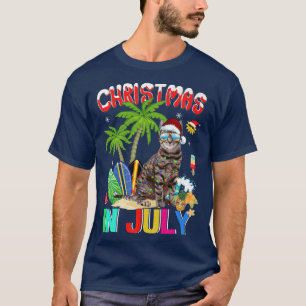 Camiseta Cat Santa Hat Óculos De Sol Natal No Verão De Julh