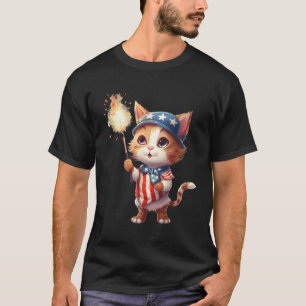 Camiseta Cat Segurando Um Suspiro 4 De Julho Patrio America