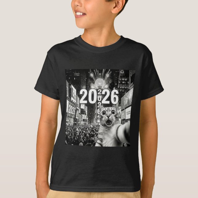 Camiseta Cat Selfie At New York Happy New Years Eve 2026 Ba (Frente)