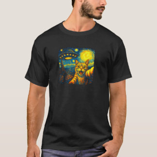 Camiseta Cat Selfie com Alienígena UFO Engraçado Starry Nig