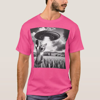 Camiseta Cat Selfie Com Alienígena Ufo Gato Engraçado