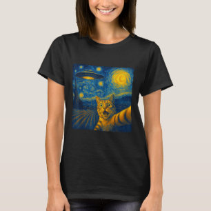 Camiseta Cat Selfie Com Gatos Ufo Starry Night Van Gogh Men