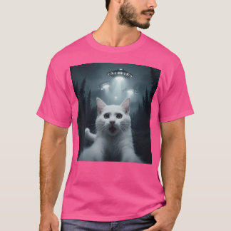 Camiseta Cat Selfie Com Ufo Engraçado