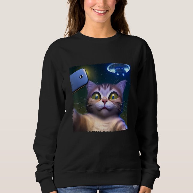 Camiseta Cat Selfie in Front of UFO (Frente)