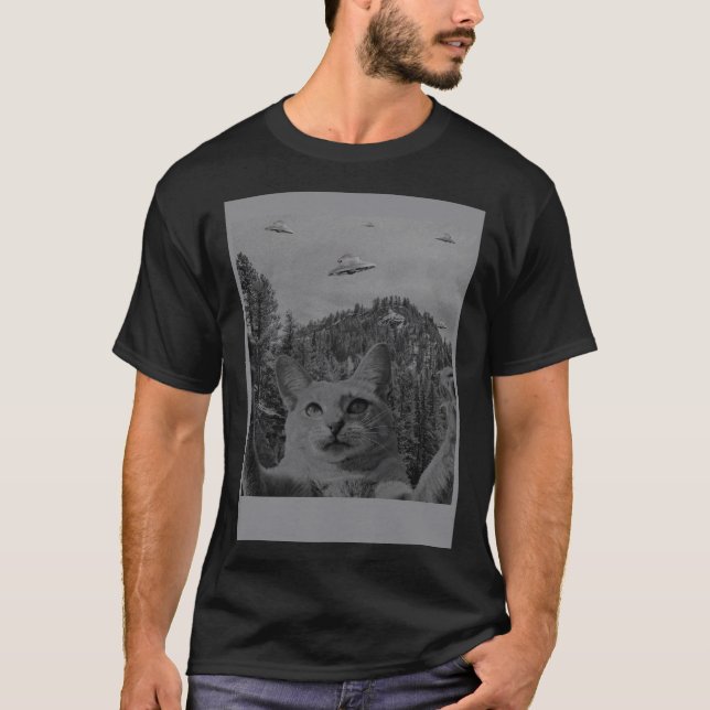 Camiseta Cat Selfie Meme OFO Sighting Alienígena Conspiraçã (Frente)