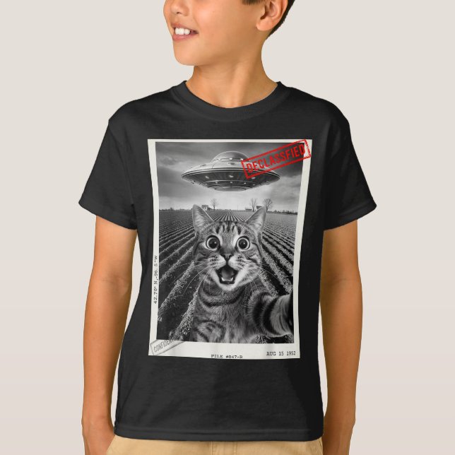 Camiseta Cat Selfie Ufo Alien Funny Surprised Cat Meme Men  (Frente)