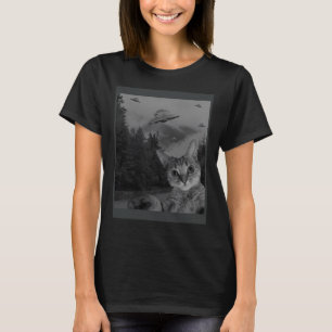 Camiseta Cat Selfie UFO Sighting Alienígena Conspiração Sci