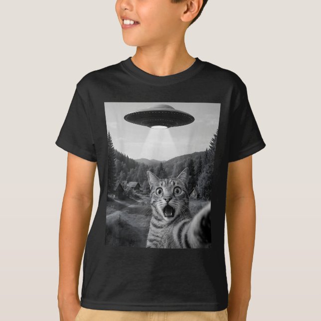 Camiseta Cat Selfie With Alien Ufo Funny Cat Funny Ed Cat  (Frente)