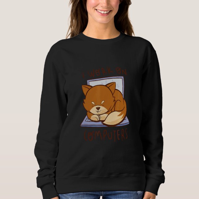 Camiseta Cat Sentado No Computador Eu Trabalho No Computado (Frente)